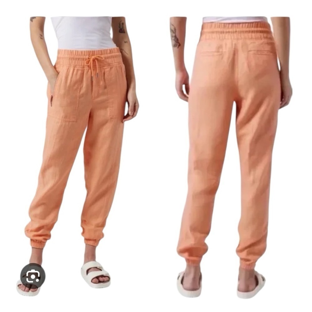 Athleta Orange Cabo Linen Joggers Zippered Pockets sz 2 color cactus pink